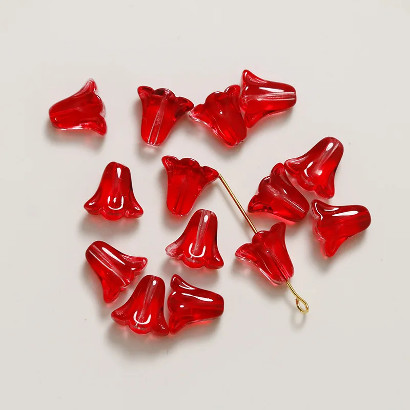 30pcs Multicolor Tulip Flower Glass Beads