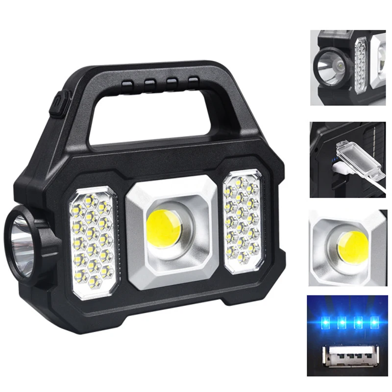 

USB Rechargeable Flashlight Powerful Work Lights Solar 6 Gear COB/LED Torch Light Portable Lantern for Camping Outdoor Emergency