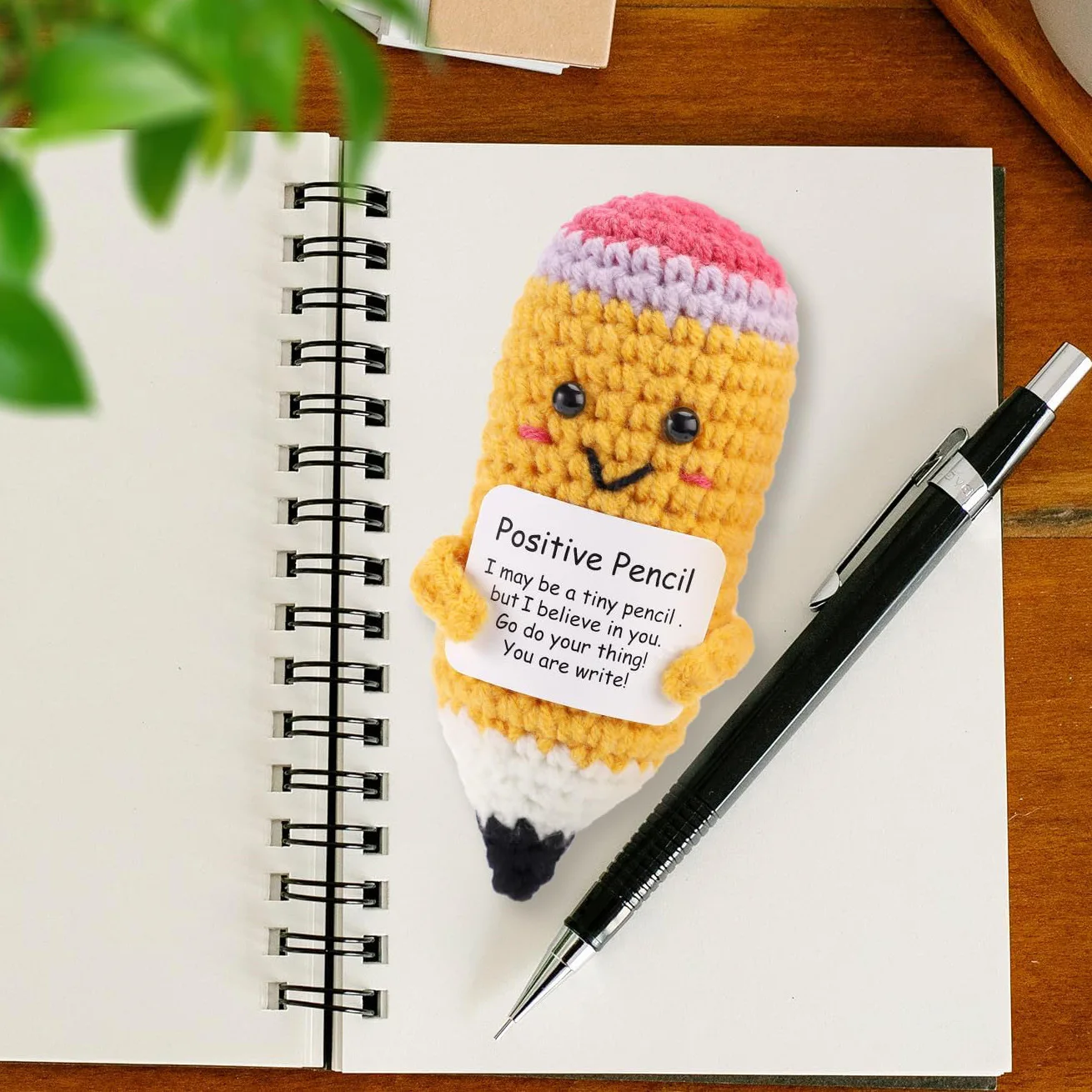 Crochet Yarn Crochet Kit Crochet Hooks Knitting Supplies Crochet Needles Knitting Craft Supplies Knitting Loom Handmade Knitted Positive Energy Pencil Doll With Card Desktop Ornament Funny Wool Crochet Emotional Support Pencil Doll Gifts