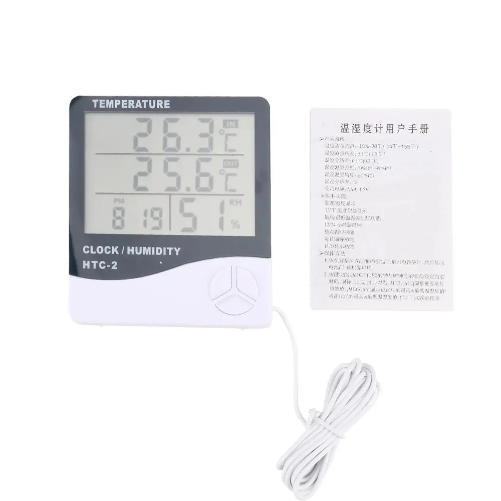 Thermomètre Intérieur Numérique Avec Horloge Et Calendrier - Moniteur Température Et Humidité De Bureau - Grand écran LCD - Dimensions 105x60x10 Mm - 4