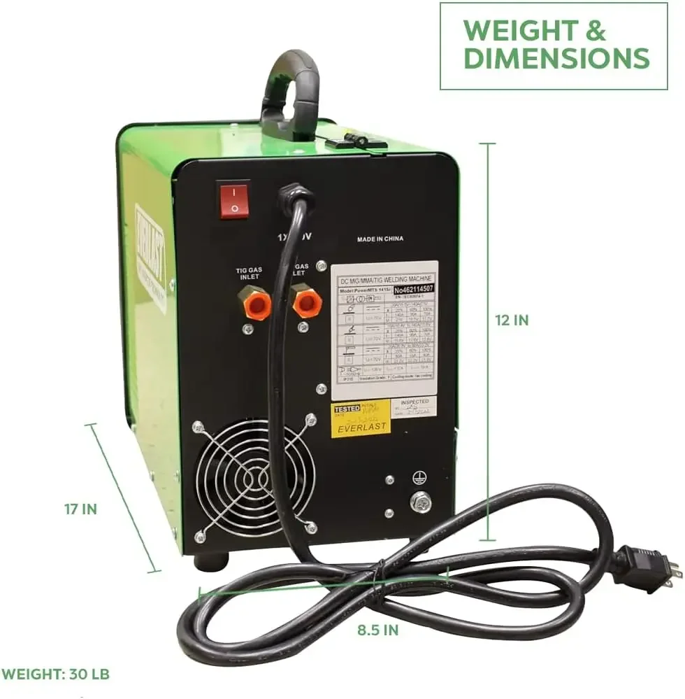 141Si MIG/TIG/Stick Welding Machine 140 Amp IGBT Welder 110V Input with Auto Pre and Post Flow Control for MIG and TIG 6