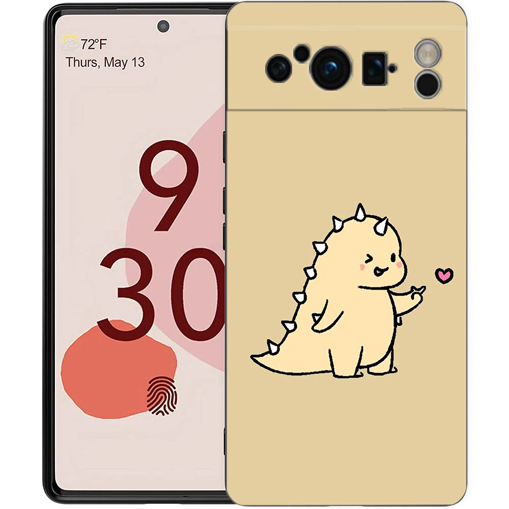 Adorable Dinosaur Bear Couple Shockproof Black Silicone Phone Case