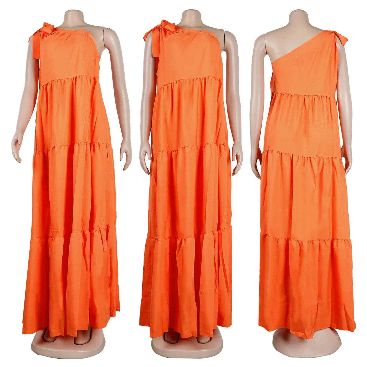 Cm.yaya Elegant Women Tie Shoulder Skew Neck Big Swing