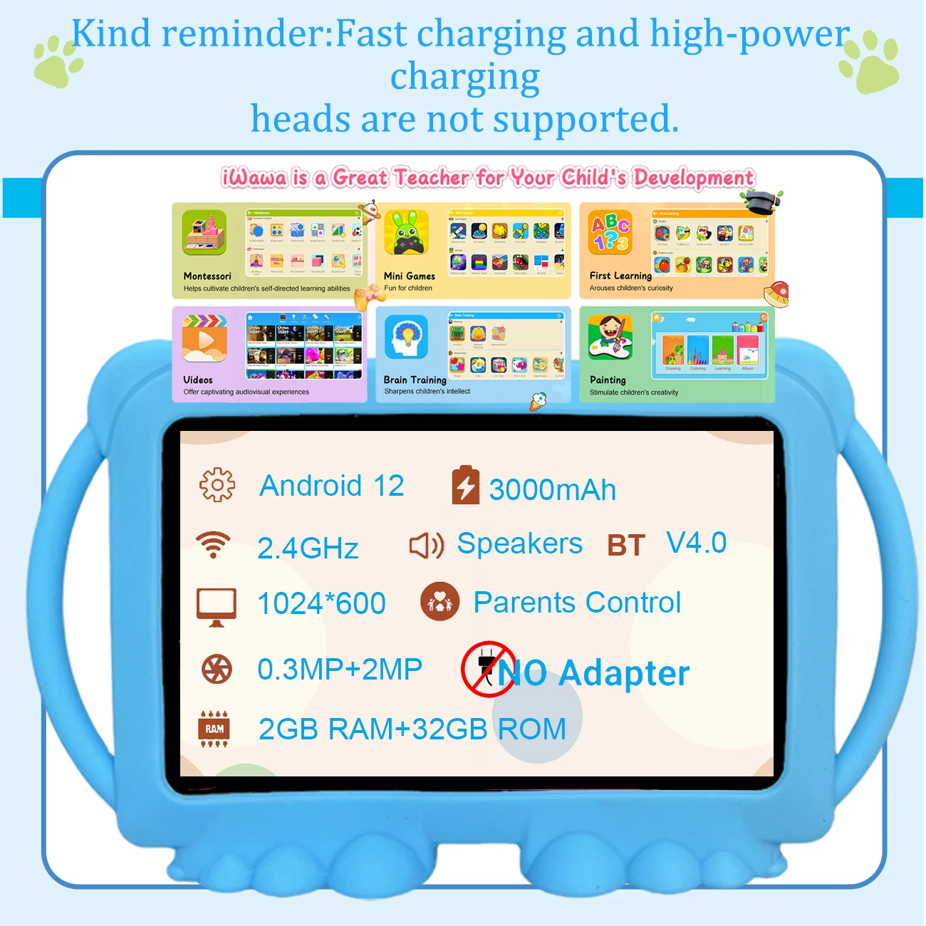 어린이 태블릿 7.0 인치 쿼드 코어 듀얼 카메라 안드로이드 학습 교육 게임 태블릿 어린이 선물