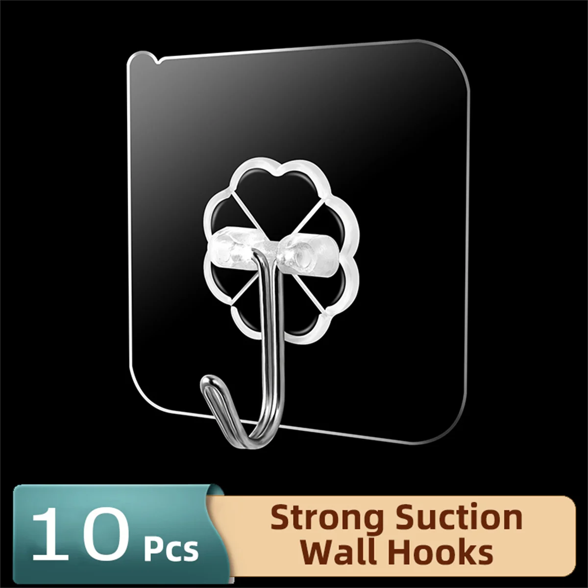 

10PCS Transparent Hook Strong Self-Adhesive Door Wall Hanger Hook Kitchen Bedroom Bathroom Storage Sucker Heavy Duty Hook Rack