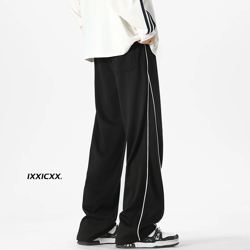 Clean Fit Sweatpants for Men Trendy Side Piping Spliced Straight Leg Pants All-matching Casual Jogging Outdoor Trouser 3
