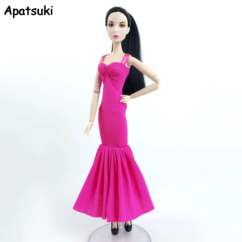 Hot Pink Fashion Doll Dress For Barbie Doll Clothes Outfit Vest Top Mermaid Fishtail Party Gown 1/6 Accessori Per Bambole