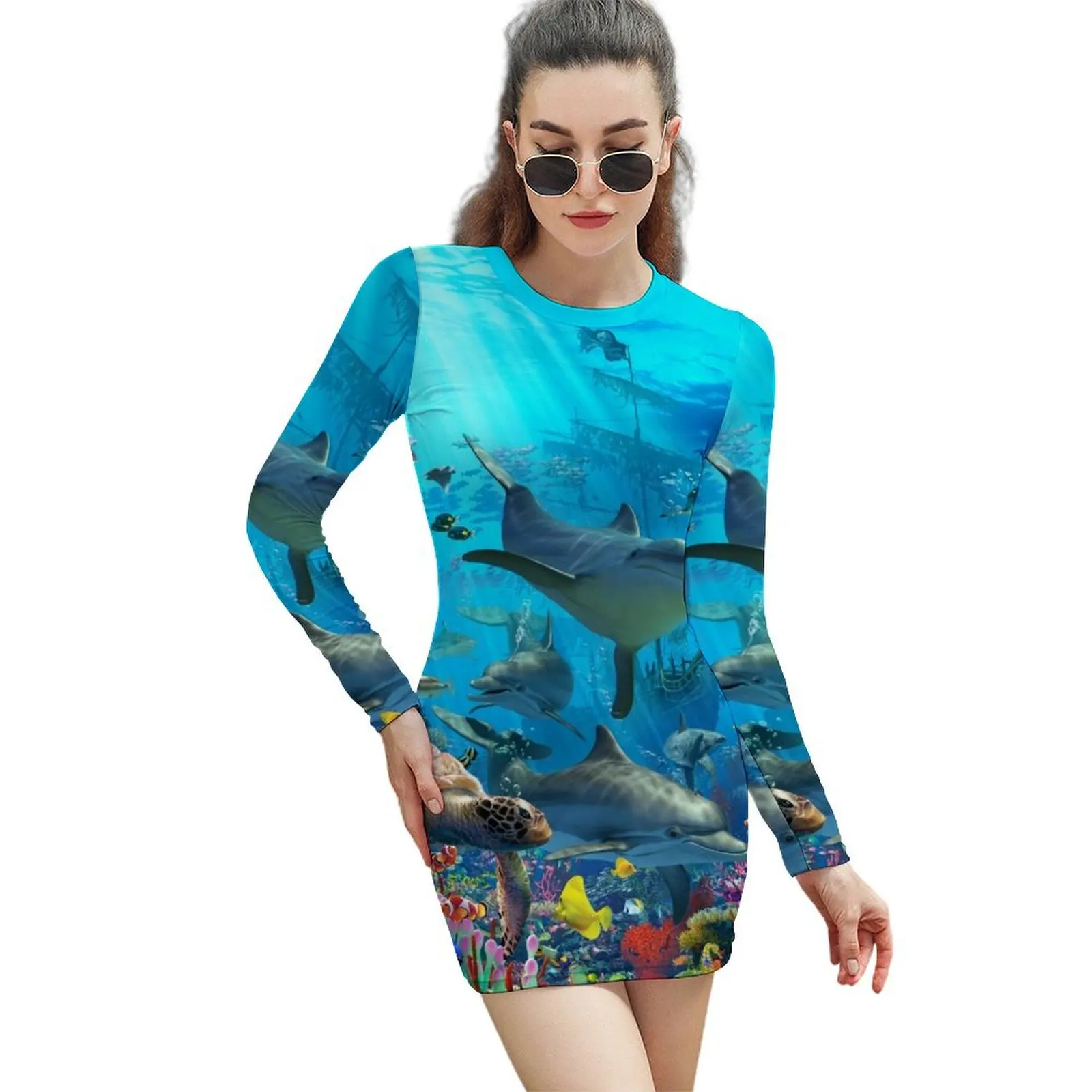 Dolphin Playground Long-Sleeved Sheath Dress bandage dress summer clothes for women Casual dresses