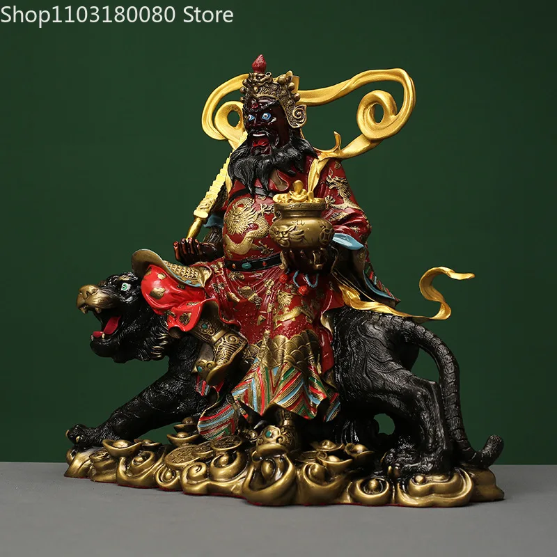 Copper brass Color painted Zhao Gongming buddha statue Chinese folk  God of Wealth sculpture Large size 43cm,32cm 6