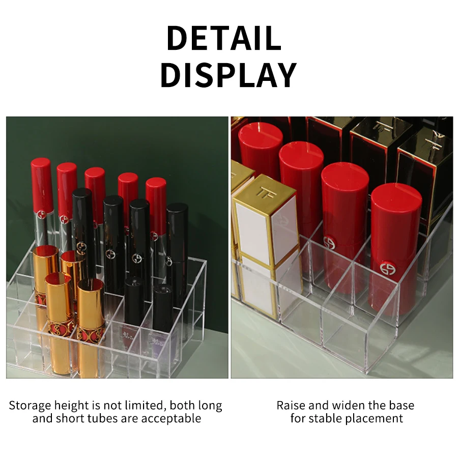 Lipstick Storage Box 9/24/36/40 Grids Clear Acrylic Makeup Organizer Box for Lipstick Brushes Bottles etc Display Stand Cosmetic 5