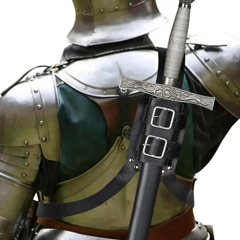Medieval Shoulder Back Sword Scabbard Sheath Leather Rapier Holder Frog Harness Holster Men Larp Warrior Costume Props