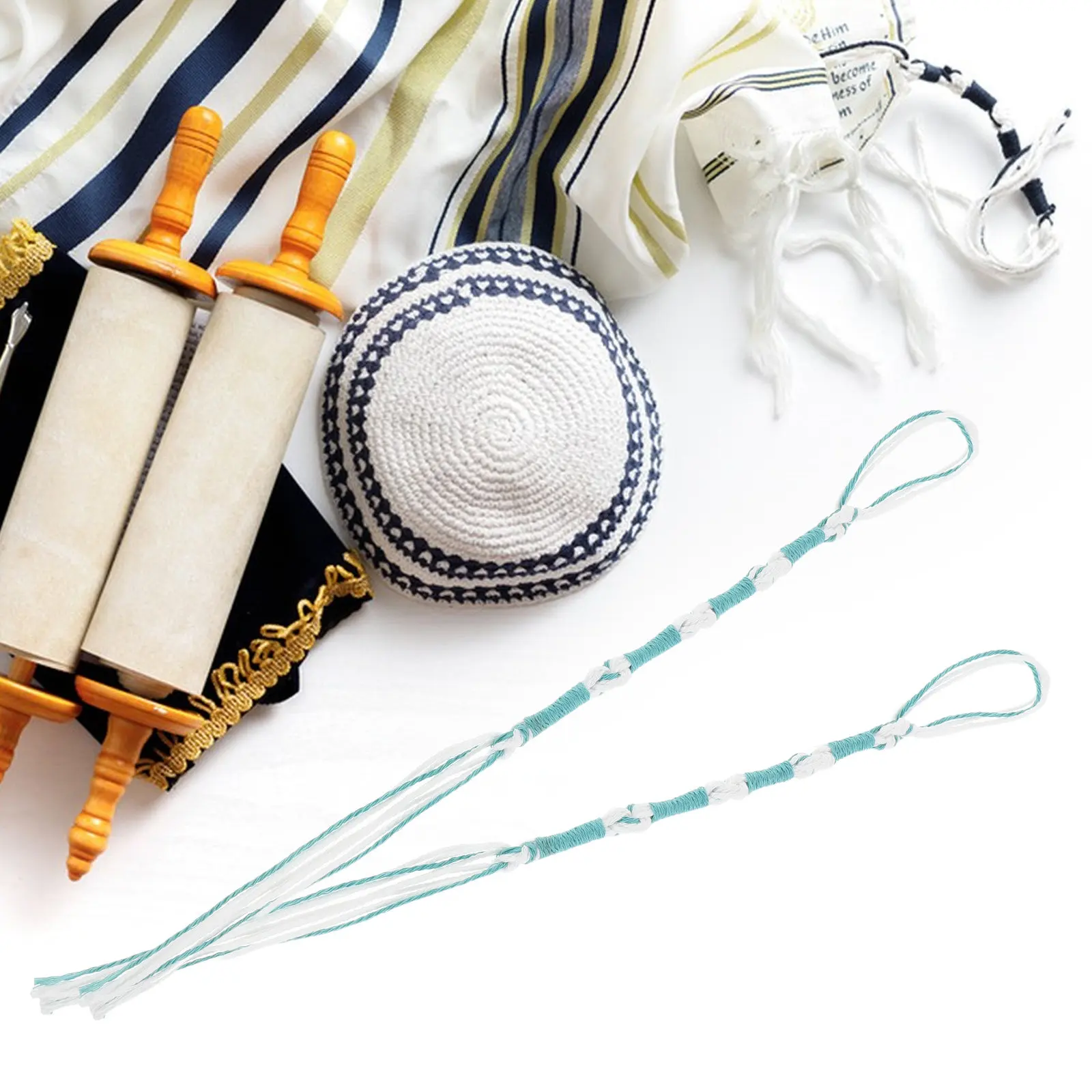 8Pcs Tzitzits Tassels 전통 히브리어 기도 숄 액세서리 바지 청바지 남성용 홈 장식 장식품