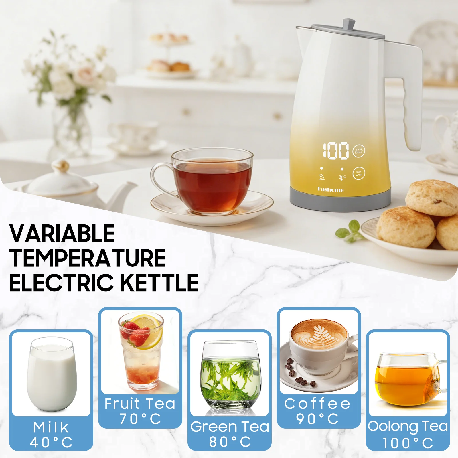 1200W Electric Kettle Temperature Control, Coffee Tea Electric Pot Water Kettle, 2 Hour Keep Warm, Automatic Power Off, Digital Display, 304 Stainless Steel Liner, 1.25L Capacity 7