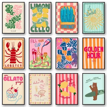 Affiche Preppy tropicale coquillage plage été affiche impression vin homard toile Art photos maison pour salon décor moderne 1