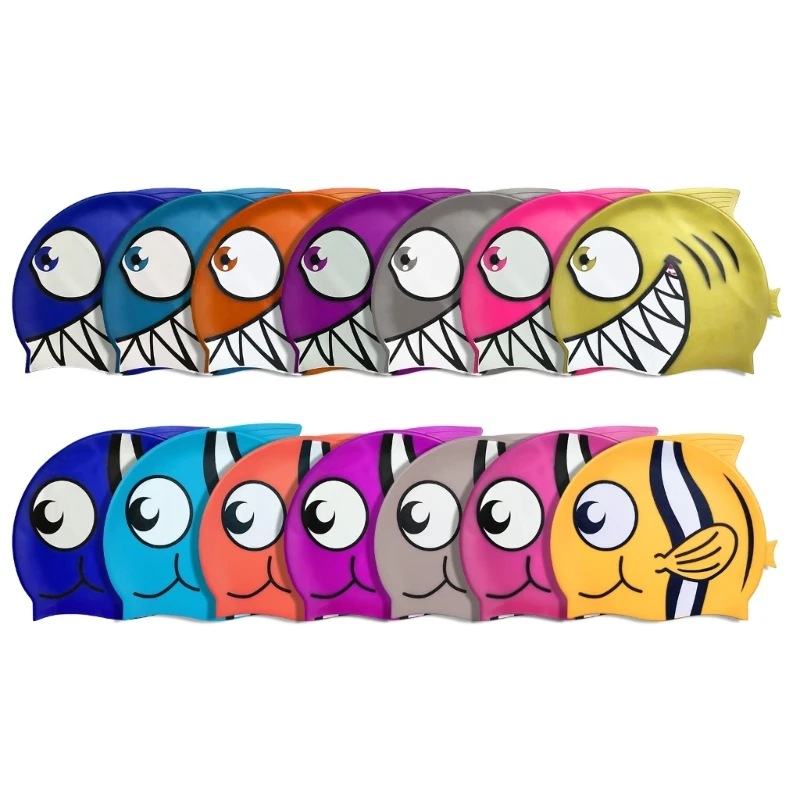 

Kids Swim Cap Cartoon Fish Shape Swimming Cap Durable Silicone Swimming Hats
