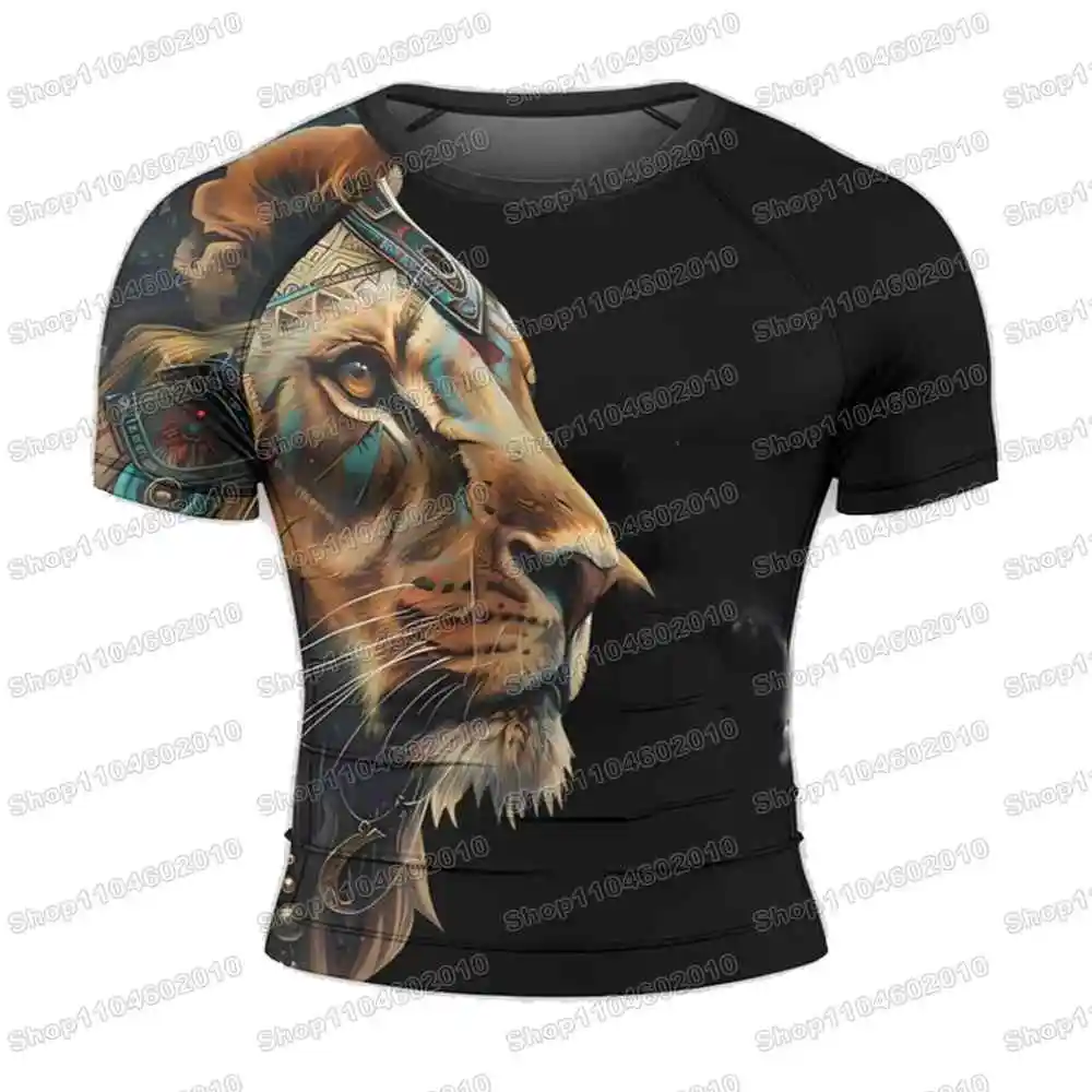 WWF 레슬링 라이온 러쉬 가드 서핑 저지 비치 셔츠 수영복 다이빙 체육관 반바지 MMA BJJ 남자 Jiu Jitsu 피트니스 세트