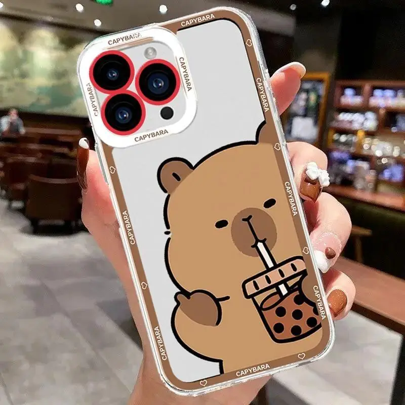 Playful Capybara Cartoon Transparent Silicone Phone Case