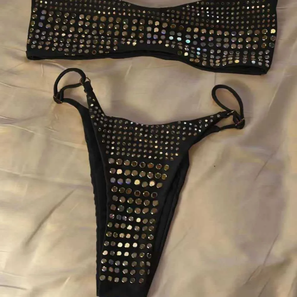 Luxury Black Bikini 2026 Women Sexy Diamond Rhinestone Push Up Mini Swimsuit Brazilian Beach Bathing Suit Thong Swimwear Biquini