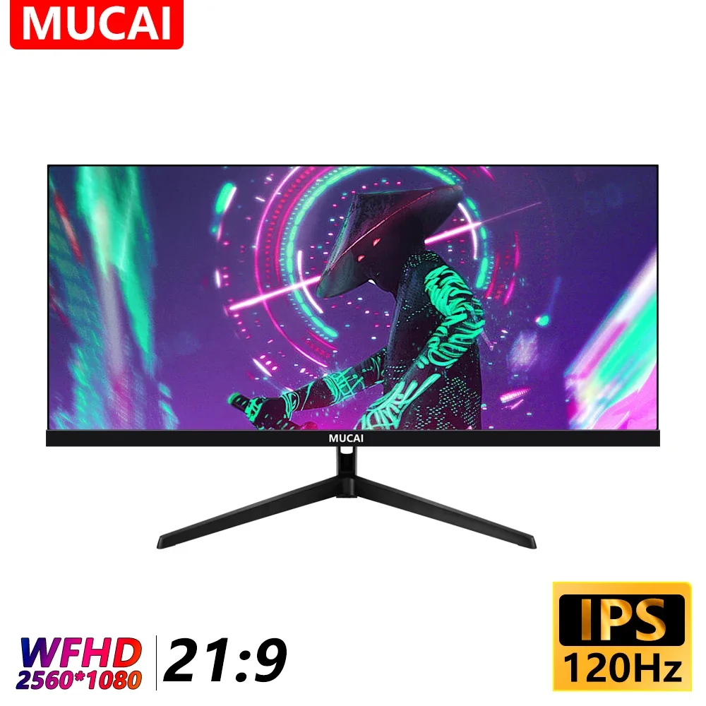 MUCAI 25.7 인치 모니터 Quasi-2K, WFHD 와이드 디스플레이, 21:9 IPS 데스크탑 LED, 곡선형 게임 컴퓨터 화면 DP, 2560*1080, 120Hz, N2570 