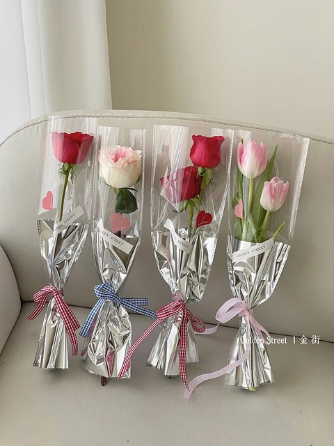 Transparent Waterproof Rose Flower Wrapping Paper, Bouquet Gift Packaging,  Sleeve Bags, Wholesale, 50Pcs - AliExpress