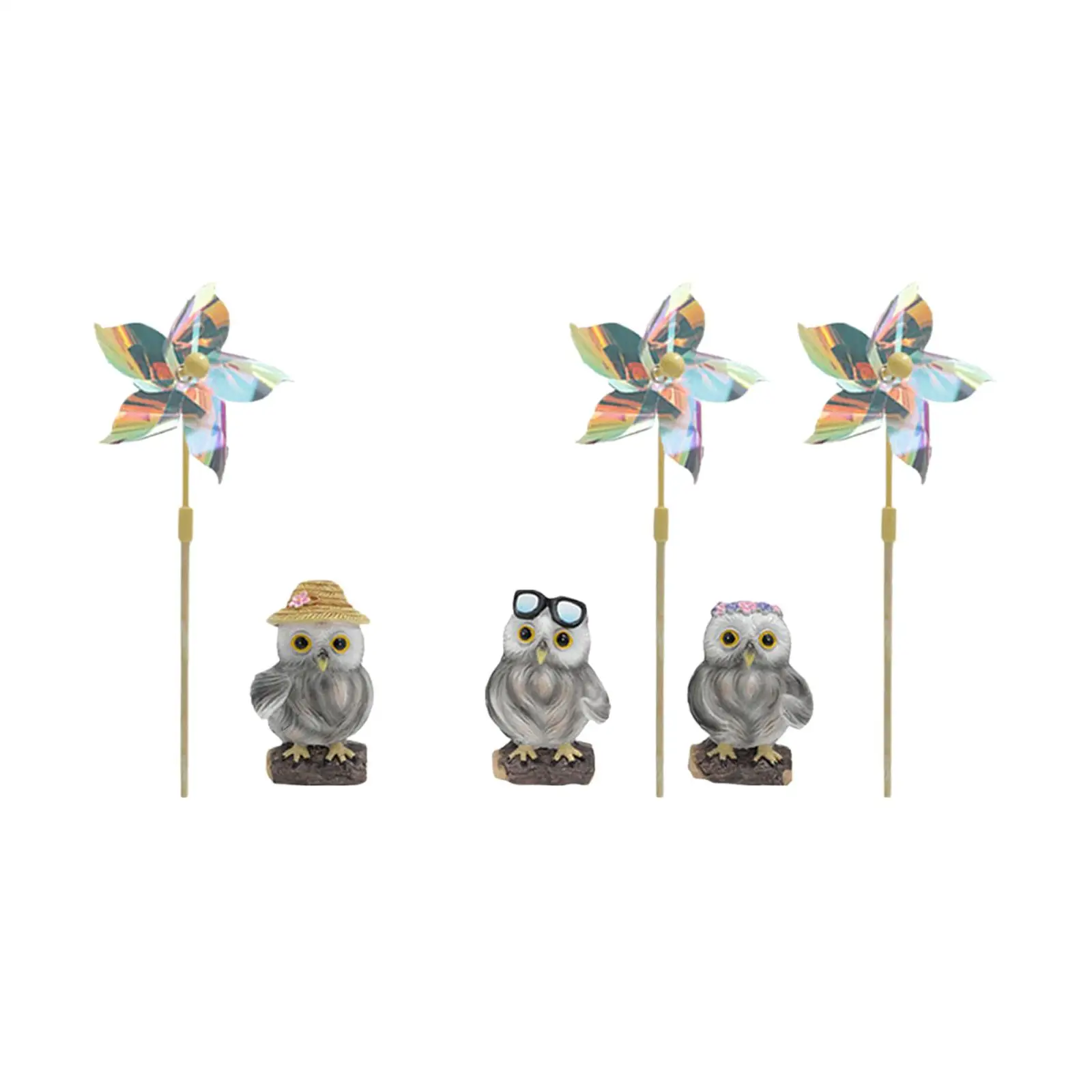 

3Pcs Owl Windmill Statue Welcome Sign Resin Lifelike Outdoor Garden Art Owl Wind Sculpture for Patio Backyard Pathway Farm Lawn