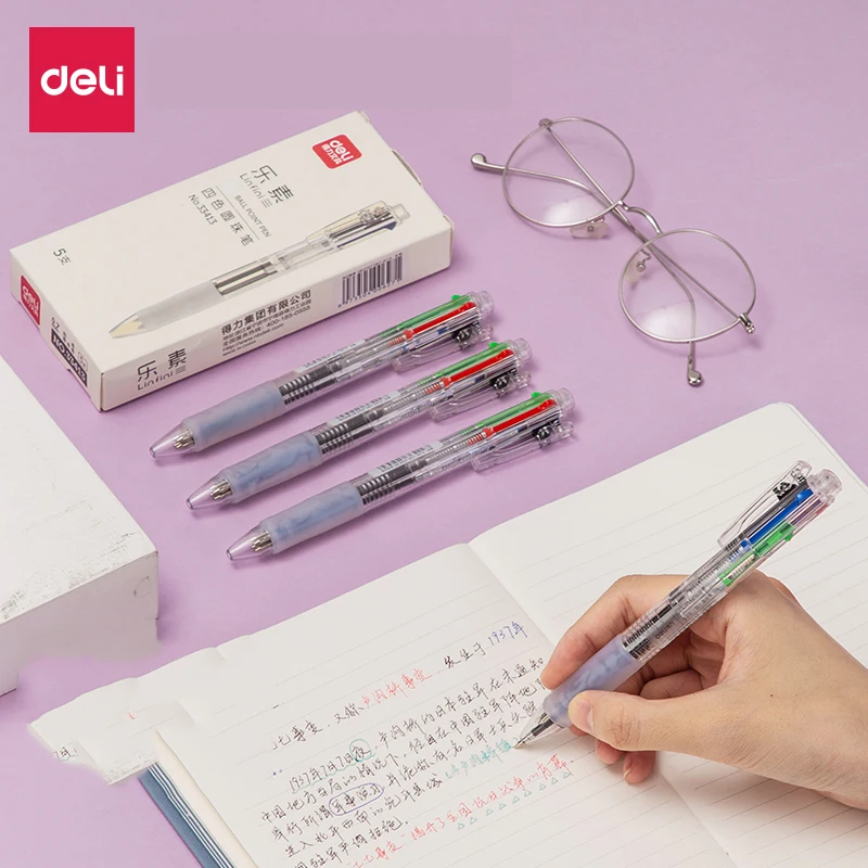Multifunction Ballpoint Pen Deli 4 in 1 Multicolor Pen 5pcs Retractable Assorted Color Ink Ballpoint Pens