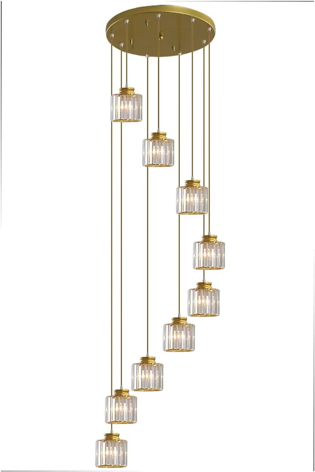 

Crystal Chandeliers Spiral High Ceiling Pendant Lights Dome Flush Mount Long Chandelier Fixture for Foyer Entryway Stairwell