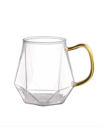 Mugs Champagne Color Hexagonal Glass Creative Personality Juice High Borosilicate Glass Household Water With Handle