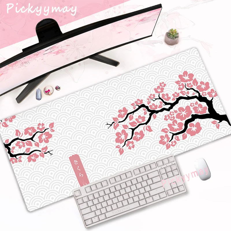 Grande Rosa Flores de Cereja Mouse Pad Mesa do Computador em Casa Sakura Art Rug Tapete de Mesa Acessórios de Escritório - Imagem 3