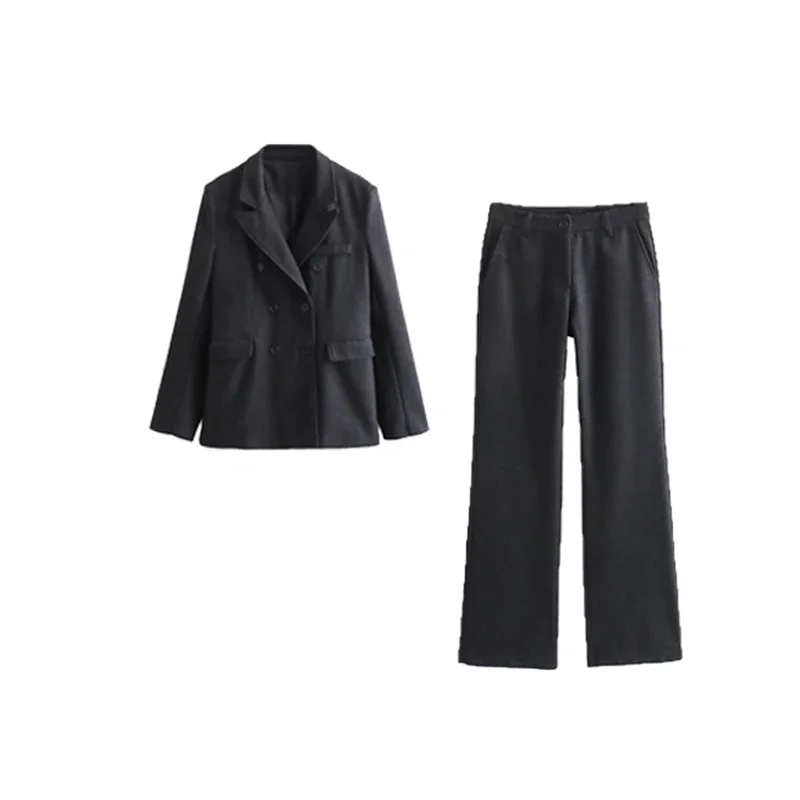 

TRAF 2023 Autumn Winter Pants Sets Fashion Blending Two Piece Women Suits Office Blazer Set Woman 2 Pieces Women Outfit