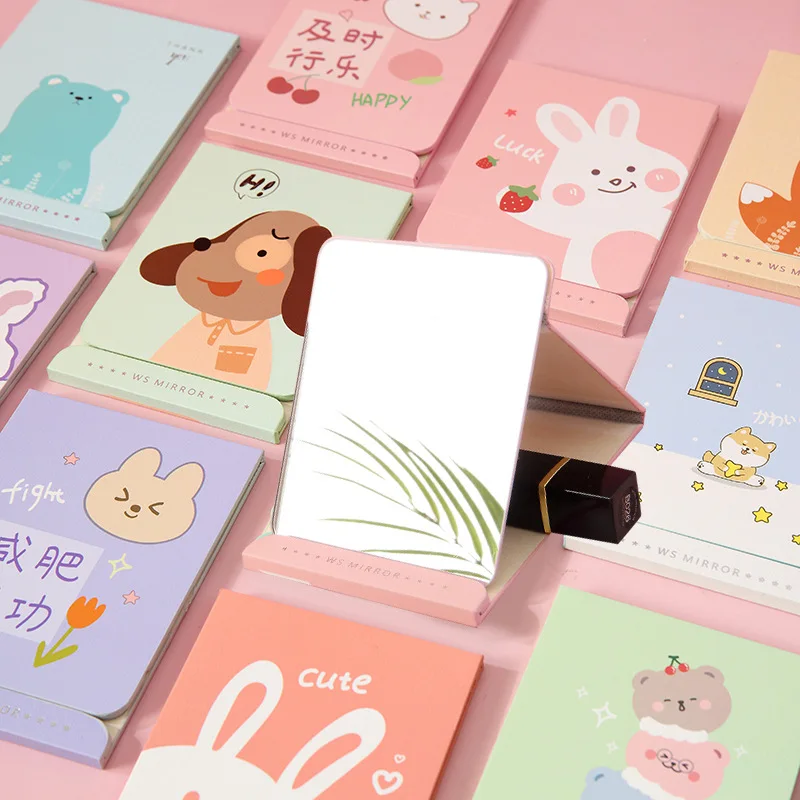 

Makeup Mirror Thick Folding Flip Cartoon Dressing Mirror Student Portable Leather Makeup Mirror Table Desktop Mirror
