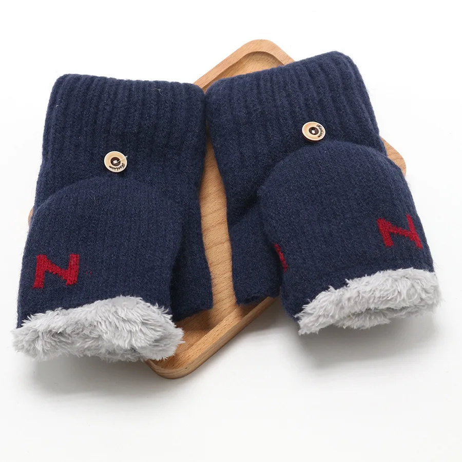 Fingerless Gloves Half Finger Gloves Warm Gloves Winter Wool Gloves Knitted Flip Exposed Finger Thick Women