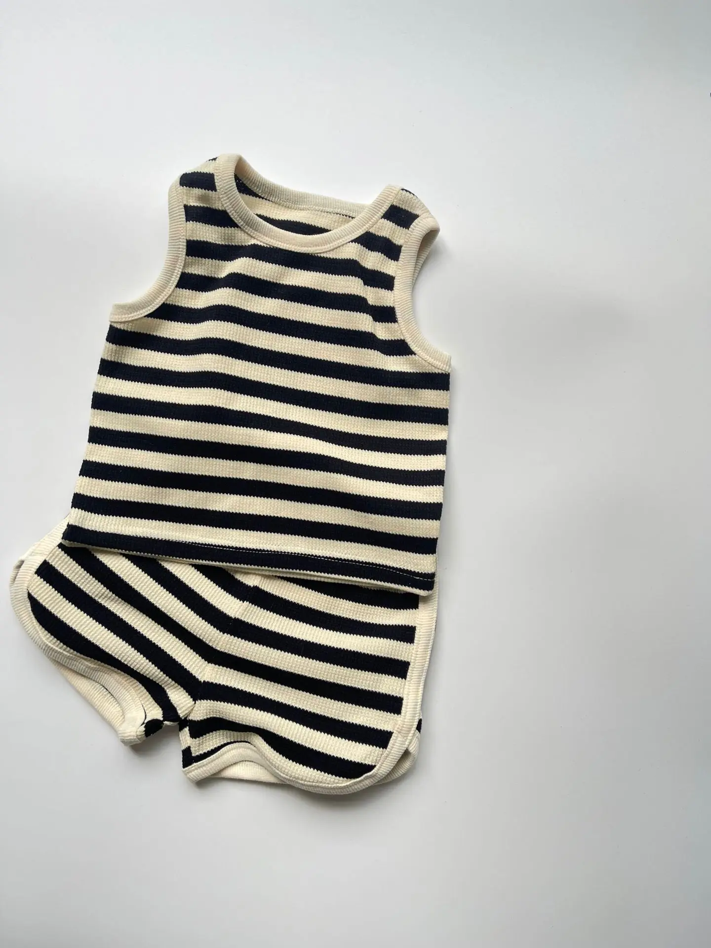 2025 Summer New Baby Sleeveless Clothes Set Infant Boy Girl Vest + Shorts 2pcs Suit Toddler Waffle Striped Breathable Outfits 4