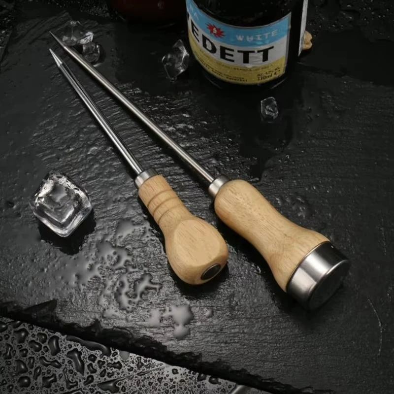 Ice Pick Ice Icing Breaker Wooden Handle Stainless Steel Pick Punch Crusher Cocktail Stick Fruit Bar Wine Tools Kitchen Tool