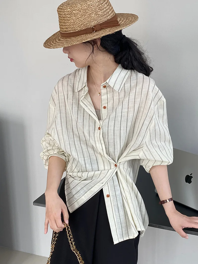 

Jyate Purple Oblique Button Fashion Woman Blouse 2023 Cotton Striped Long-sleeve Shirt For Women Casual Shirts And Blouses