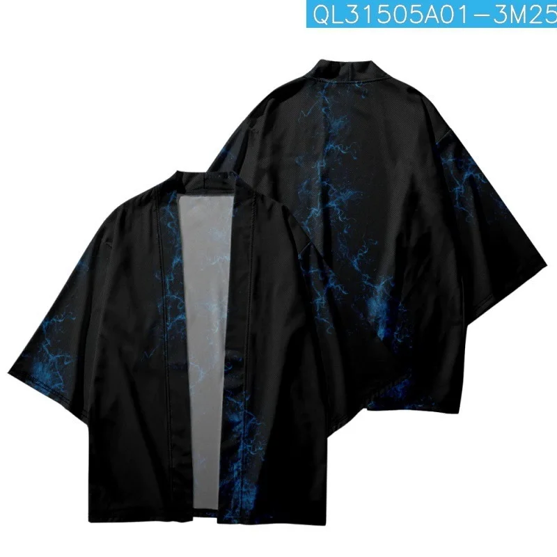 Plus Size 6XL Japanese Kimono Vintage Gradient Geometry Print Cardigan Beach Yukata Streetwear Men Women Haori Robe Clothes