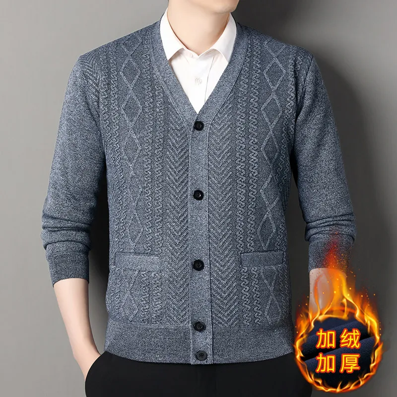 Korean Fashion Autumn Winter Sweaters Coats Men's V-Neck Solid Button High Street Casual Long Sleeve Loose Cardigan Knitted Tops