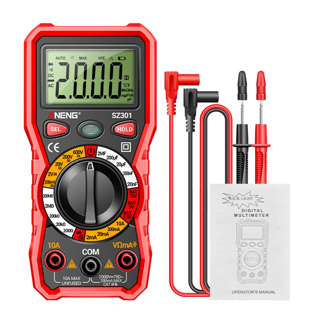 

SZ301 Multifunctional Digital Multimeter Professional Multimetro Auto Voltmeter 0-600V 0-200ΜΩ Digital Multimeter Test Lead Wire