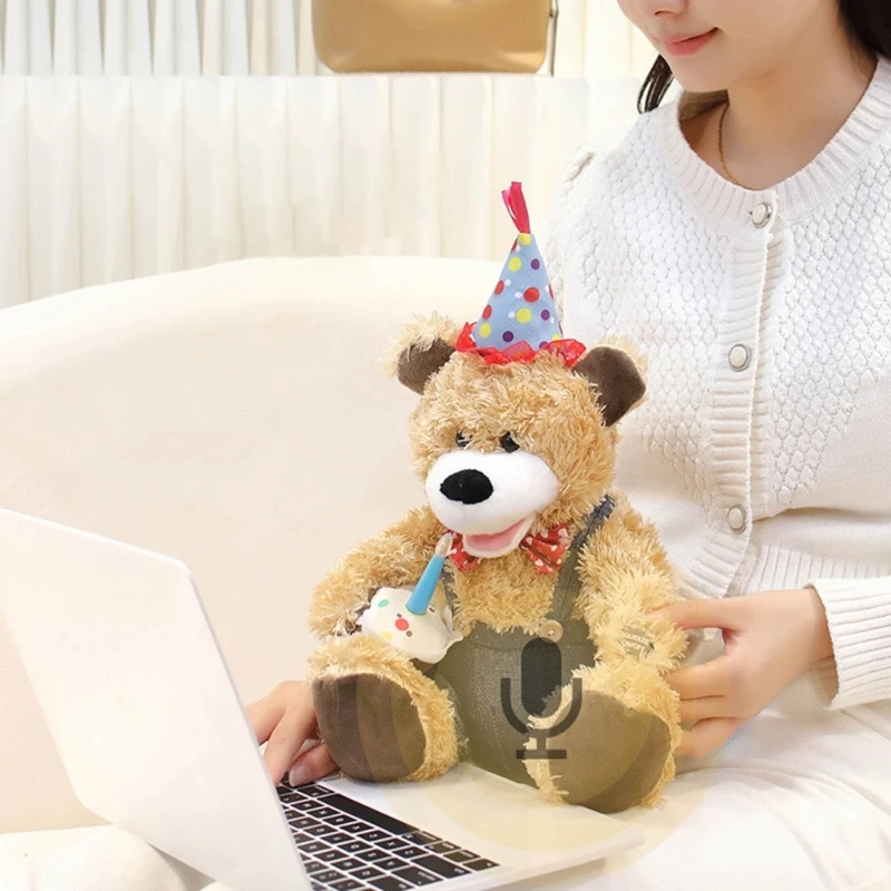 Y55B Electronic Bear Musical Stuffed Animal Singing and Swinging Plush Toy Birthday Gift for Kids Girls Boys Babies Companion