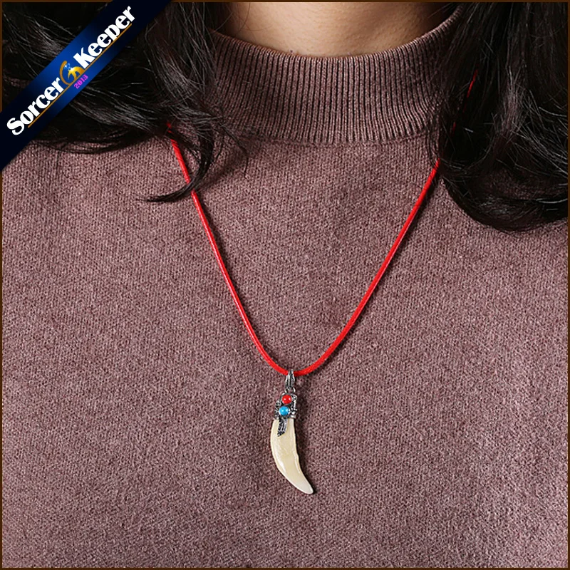Punk Fashion Brave Men Jewelry SilverColor Tone Natural Stone Inlaid Cream Tribal Design Wolf Tooth Charm Pendant Necklace LY916 silver chain necklace fang tooth necklace natural stone necklace