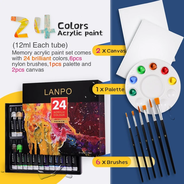 Acrylic Paint Set 24 Colors 12ml Each Tube Art Craft Paints for Artists  Kids Students Beginners & Painters, Art Supplies Kit