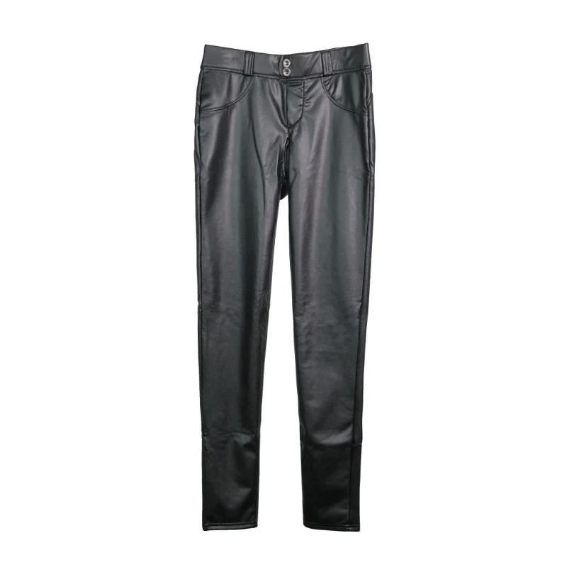 Woman Sexy Open Crotch PU Pants Leather Black Crotchless Long Panties Latex Outdoor Sex Costume Double Zippers Leggings Shape 2