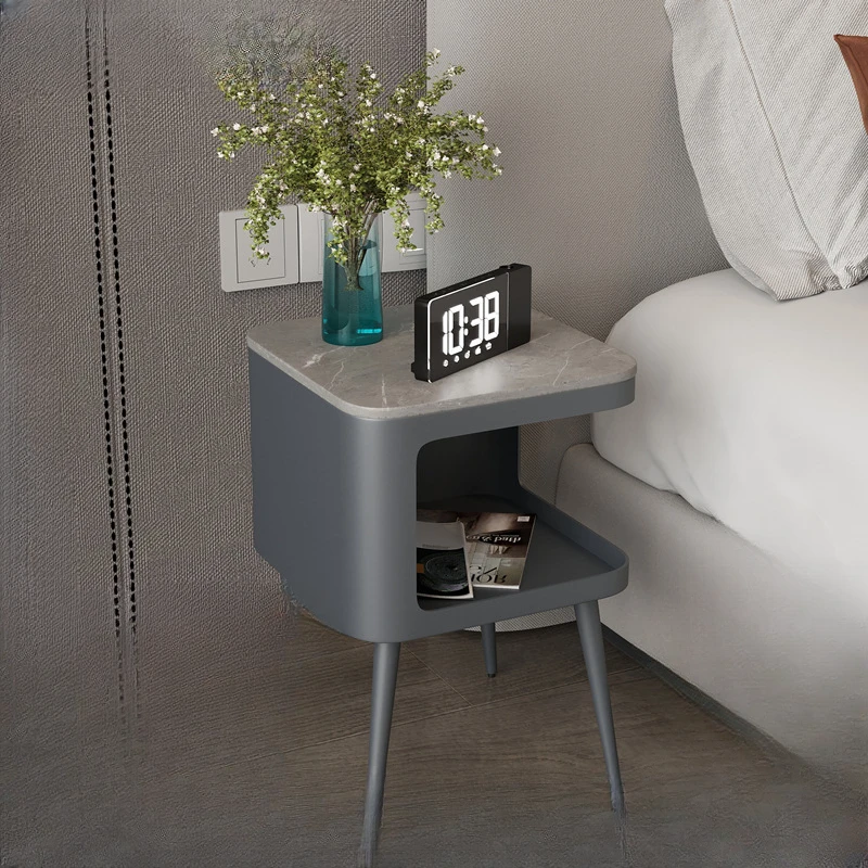 

Nordic rock board iron art simple bedside table, bedroom small bedside table, living room sofa side cabinet, mini storage cabine