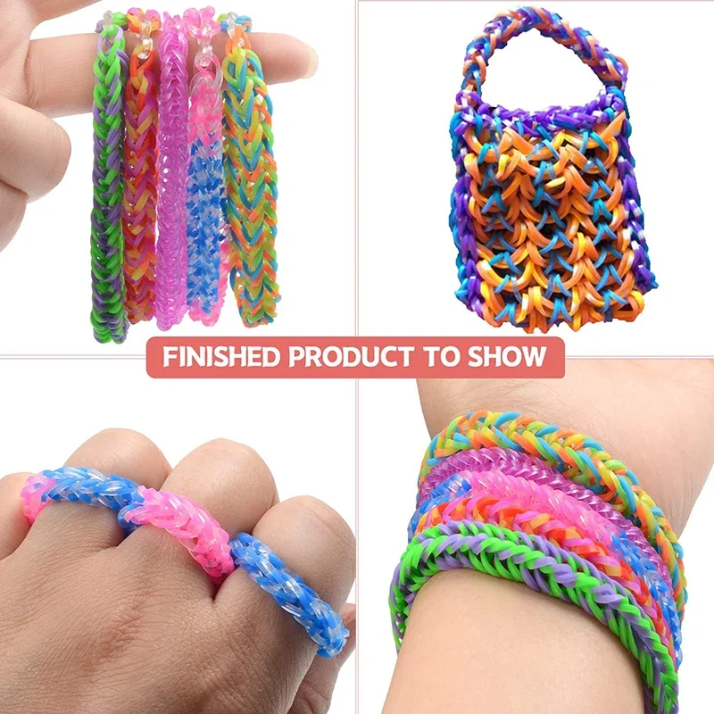 600-1800pcs+ Colorful Loom Bands Set Candy Color Bracelet Making Kit DIY Rubber Band Woven Bracelet Kit Girls Craft Toys Gifts 6