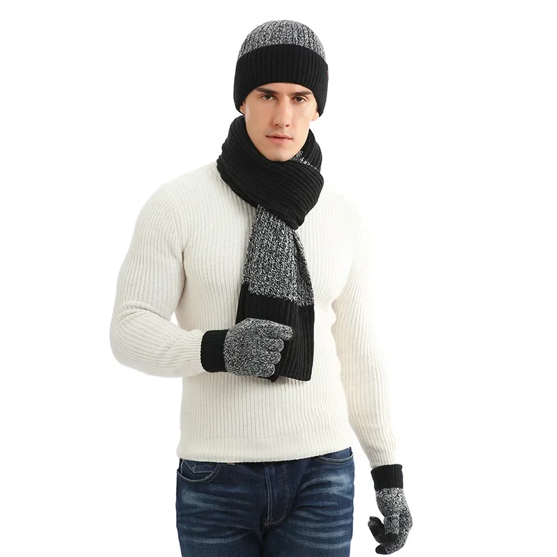 Fashion Trend Scarf Hat Glove for Men and Women Winter Luxury Knitted Thickened Warm Three Piece Set Clothing Accessories Gifts