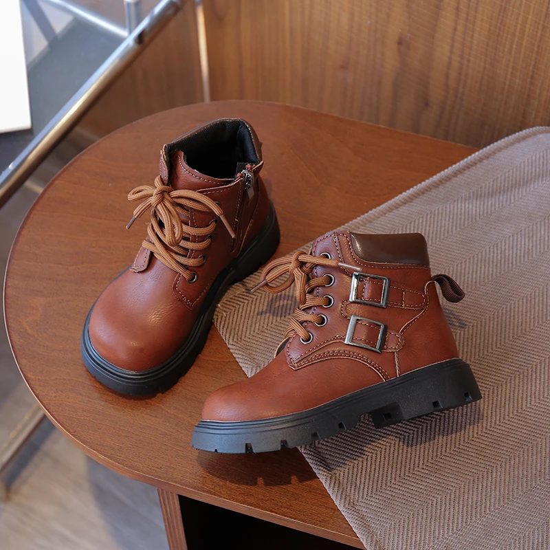 Winter Kids Ankle Boots with Double Buckle Non Slip