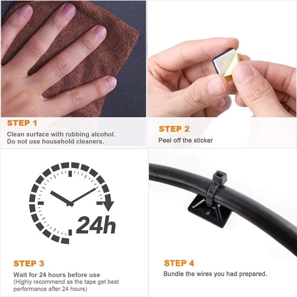 Description Picture 2 of itemSelf-locking plastic nylon tie  + Nylon Square Plastic 3M Self Adhesive Wire Zip Fixed Seat Holder Cable Tie Mount Base