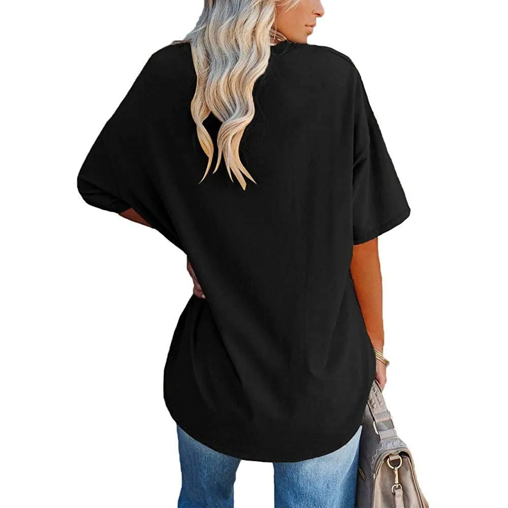 Women's Short Sleeve T Shirt - Cotton Broadcloth Polyester Fabric Top, Loose Fit Tee