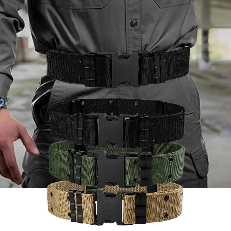 Men's Tactical Outer Belt Nylon Material Metal Fixing Ring and Adjuster Buckle Outdoor Sports combat belt
