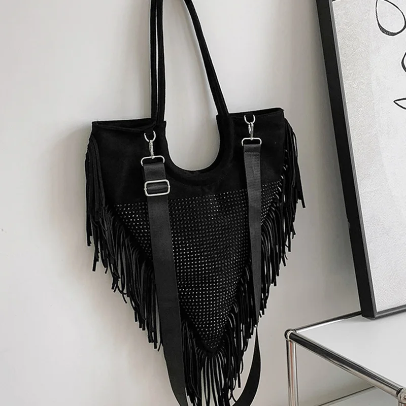 Designer Women Fringe Handbag and Purse Brand Designer Bling Crystal  Shoulder Nylon Shopping Bag Female Large Capacity Big Totes